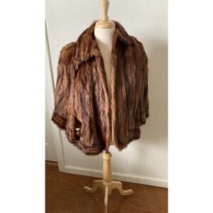 Rare Vtg California Fur Doctor and Staff Brown Real Fur Shawl Coat San Francisco